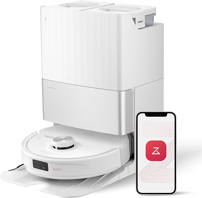 roborock Qrevo Master Robot Vacuum and Mop Combo, 10,000Pa Suction, FlexiArm Design Side Brush & Mop, Auto Mop Washing & Drying, Self-Emptying&Refilling, White (Renewed)