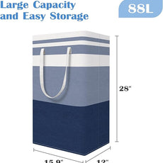 BlissTotes 3-Pack Laundry Basket, Freestanding＆Waterproof Laundry Hamper, Collapsible Tall Clothes Hamper with Easy Carry Handles for Clothes, Towels in the Family and Dorm,Gradient Blue,88L
