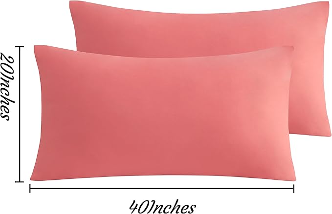 NTBAY King Pillow Cases Set of 2, 2 Pack Brushed Microfiber 20x40 Pillow Cases, Soft, Wrinkle, Fade, Stain Resistant Coral Pink Pillow Cases with Envelope Closure, 20x40 Inches, Coral Pink