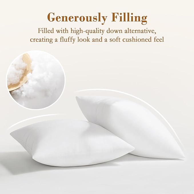 puredown® 22x22 Pillow Inserts, 2 Pack Down Alternative Square Form Sham Stuffer, Fluffy Soft Decorative Pillows for Couch, Sofa, Bed and Home Decor