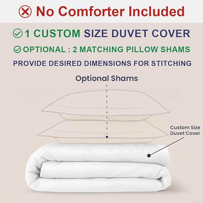 Kotton Culture Custom Duvet Cover - 100% Egyptian Cotton Sateen 600 Thread Count Ultra Soft Breathable Durable Customizable Comforter Cover(Desired Dimensions)- Zipper Closure & 7 Internal Ties -White