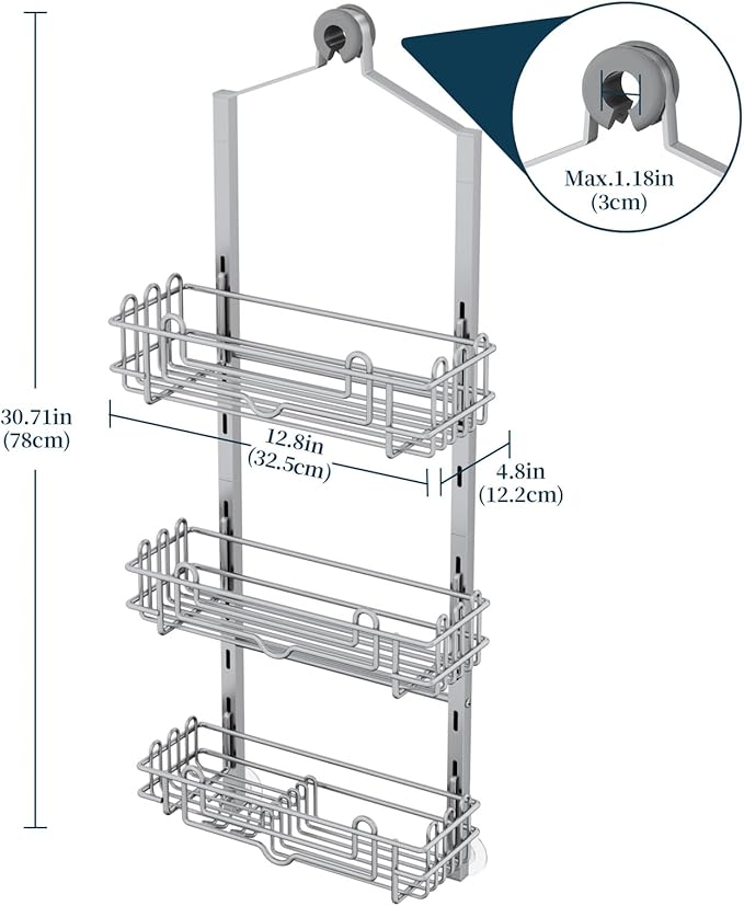 Consumest Shower Caddy Hanging – Rustproof Over Shower Head Hanger with Soap Holder and Hooks, Anti-Slip Shower Shelves for Storage, Bathroom Organizer for Apartment, Dorm, Silver