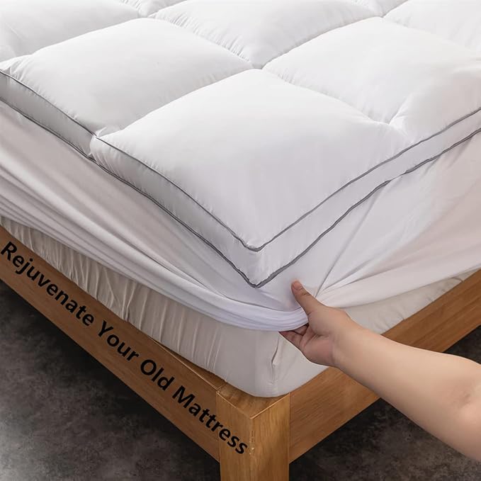 DROVAN Mattress Pad Twin XL Size - Extra Thick Mattress Topper Cover - Pillow Top Deep Pocket with Breathable 7D Spiral Fiber Filling Cooling Mattress Cover