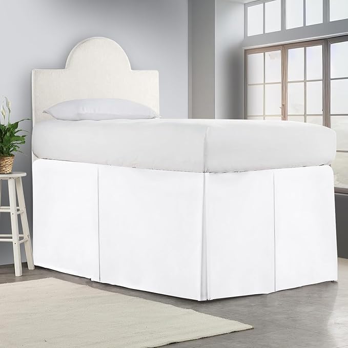 600TC -Dorm Bed Skirt - Split Corner Tailored Dorm Sized Bed Skirt - Dorm Room Essentials - Dorm Bed Skirt 100% Egyptian Cotton - Dorm Décor Bed Skirt Twin XL - 36" Drop (White, Solid)