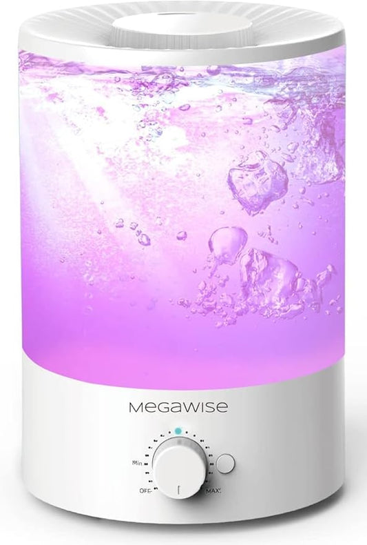 MEGAWISE 3.5L Cool Mist Humidifier with Top Refill, Large Capacity of 3.5L, Easy Safe and Convenient for Home + 7 Night light Colors