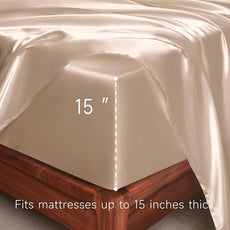Satin Sheets King Size - 6 Pieces Luxury Silky Soft Bed Sheets, Wrinkle-Free Champagne Satin Silk Sheet Set with 1 Deep Pocket Fitted Sheet, 1 Flat Sheet, 4 Pillow Cases
