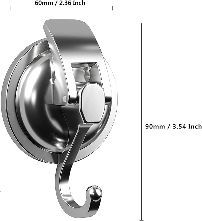 Heavy Duty Vacuum Suction Cup Hooks, Silver Plated Polished Super Suction for Kitchen Bathroom, 2 Pack