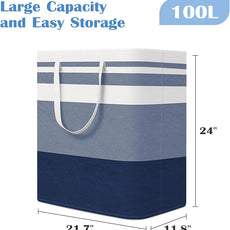 BlissTotes 3-Pack Laundry Basket, Freestanding＆Waterproof Laundry Hamper, Collapsible Tall Clothes Hamper with Easy Carry Handles for Clothes, Towels in the Family and Dorm,Gradient Blue,100L