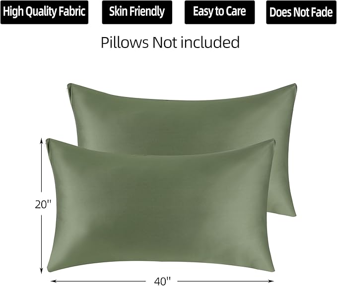 Cotton Pillow Protectors/Cases King Size with Zipper 2 Pack Olive Green Color,Cooling & Breathable Bed Pillow Protectors Set of 2 Pillow Cases Cover (King Size 20" x 40")