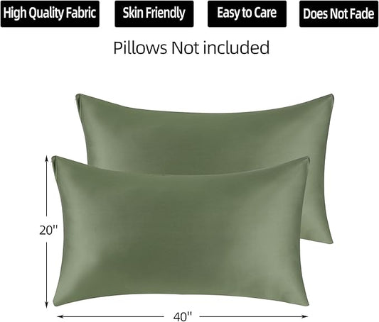 Cotton Pillow Protectors/Cases King Size with Zipper 2 Pack Olive Green Color,Cooling & Breathable Bed Pillow Protectors Set of 2 Pillow Cases Cover (King Size 20" x 40")
