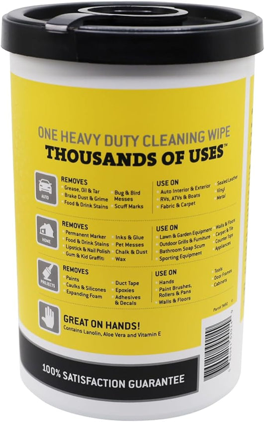 Tub O' Towels Heavy-Duty Multi-Surface Cleaning Wipes, 10" x 12", 90 Count Canister, Removes Grease, Grime, Tough Stains, Durable Disposable Wipes for Home, Garage, Outdoor Cleaning Tasks, 2-Pack