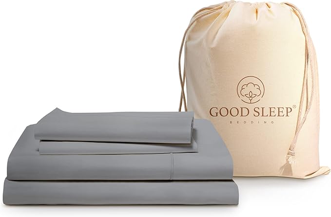 Good Sleep Bedding Full Size Sheets - 100% Egyptian Cotton Sheets Full Size, 4Pc, Sateen Weave, Hotel Full Size Sheet Sets, Soft, Full Bed Sheets Deep Pocket Fits Upto 16" - Light Grey GoodSleepBedding