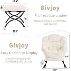 Plush Lazy Chair and Ottoman, Large Contemporary Accent Lounge Chair with Armrests and a Side Pocket, Modern Leisure Upholstered Sofa Reading Armchair with Footrest for Bedroom, Living Room