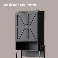 Over The Toilet Storage Cabinet with 2-Door Design Bathroom Organizers and Storage with Anti-Tip Device Over Toilet Organizer with Shelves for Bathroom,Restroom,Laundry Black