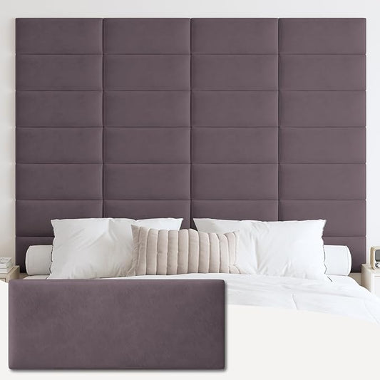 IFNOW Wall Mounted Upholstered Headboard Queen, 3D Peel and Stick Soundproof Panels, Reusable and Removable Padded Leather Bed Headboard, 9 Panels 9.84" x 23.62", Dark Purple