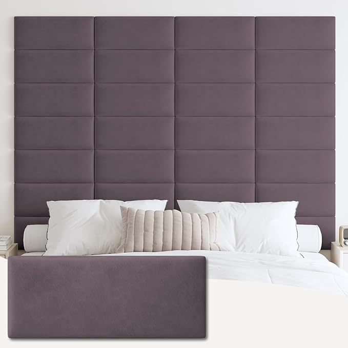 IFNOW Wall Mounted Upholstered Headboard Full, 3D Peel and Stick Soundproof Panels, Reusable and Removable Padded Leather Bed Headboard, 6 Panels 9.84" x 23.62", Dark Purple