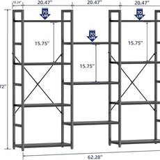 NUMENN Triple Wide 4 Tier Bookshelf, Adjustable Rustic Industrial Style Bookcases with 11 Open Display Shelves, Modern Tall Bookcase Furniture for Bedroom, Living Room and Home Office, Black