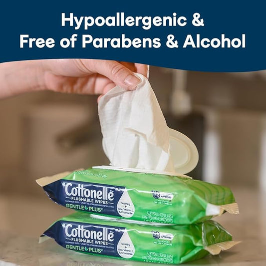 Cottonelle GentlePlus Flushable Wet Wipes with Aloe & Vitamin E, 1 Refill Pack, 168 Wipes Per Pack, Packaging May Vary