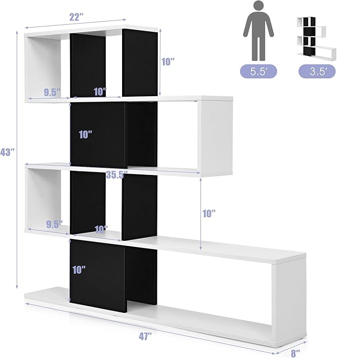 Tangkula 8 Cubes Bookshelf, Modern Ladder Corner Bookcase, 8-Cube Open Stepped Storage Bookcase, 5-Tier Display Shelf for Home Office, 47 x 8 x 43 Inch, Living Room Divider Booksheif