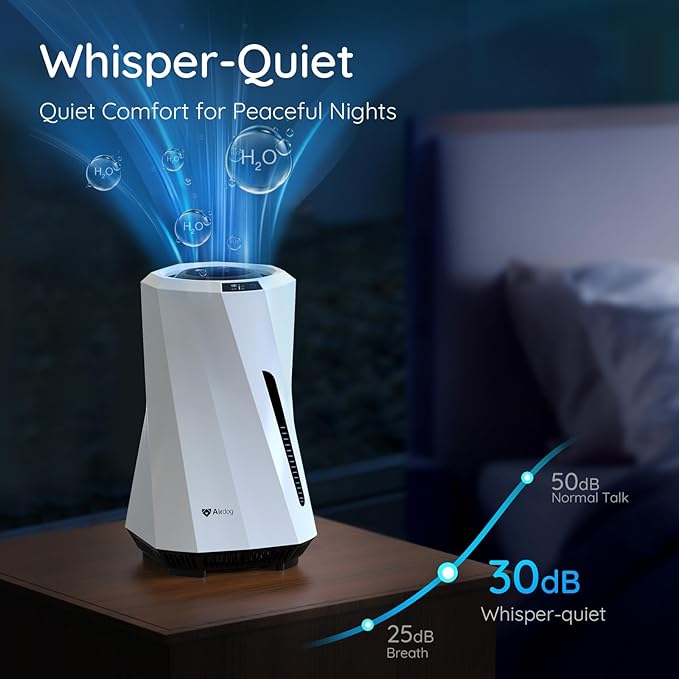 Airdog MOI Evaporative Humidifier for Baby- Mist-Free Humidifier, Mold Free humidifier, Quiet, LED Water Level Display for Premium Home Décor & Protection, Washable Filter, 0.8 Gallon Tank, 5 Modes