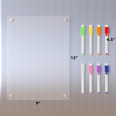 Acrylic Magnetic Dry Erase Board for Fridge, Clear Whiteboard for Refrigerator, Notepad Memo to Do/Grocery List White Board, w/ 8 Colors Markers, 12