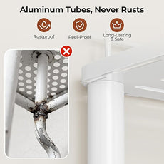 Orimade Rustproof 2 Tier Floor Standing Corner Shower Caddy Organizer with Toothbrush Holder, Large Spacing Floor Shower Shelf Rack Storage Stands with Hooks for Bathroom Kitchen, White