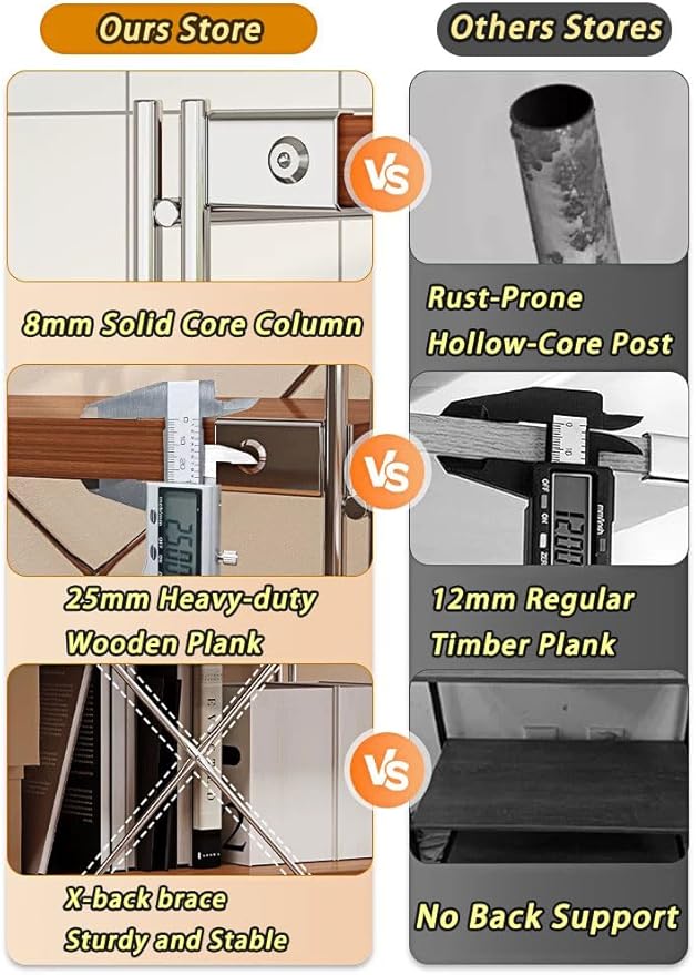 4-Tier Industrial Bookshelf, Storage Bookcase for Living Room, Bedroom, Home Office, and Kitchen, Dark Walnut, 13"x24"x52" Inches