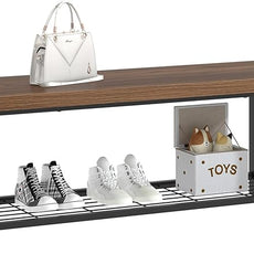 FOLUBAN Shoe Bench, Modern Wood and Metal Storage Bench for Entryway Hallway, Industrial Indoor Bedroom Bench Seat for Living Room, Mudroom, Rustic Walnut, 47 Inch