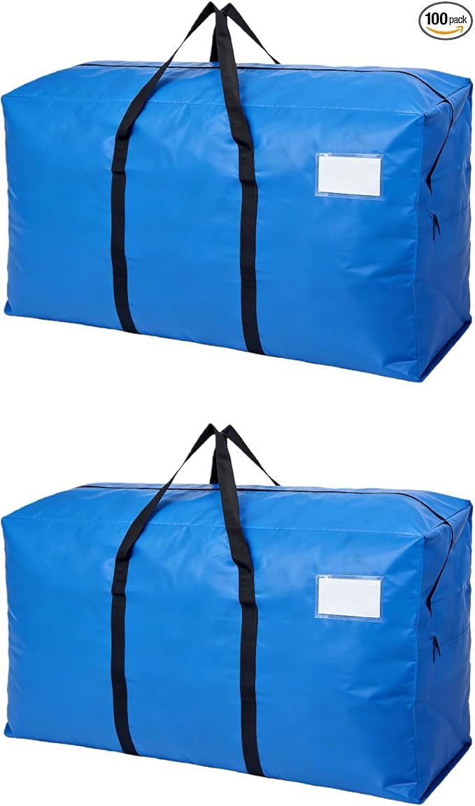 2 Pack Heavy Duty Moving Bags with Backpack Straps & Handles, Large Storage Bags with Zipper for Clothes, College Moving Supplies and Dorm Essentials (24 Gal, Blue)