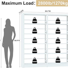 5-Tier Industrial White Metal Bookshelf - Freestanding Tall Storage Organizer for Living Room & Home Office, BSJ175-2