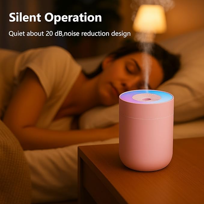 230ML Humidifier for Bedroom, Air Humidifier for Home, Plant Humidifiers Indoor Small with LED Colorful Gradient Light, USB Powered for Desk, Car, Travel, Hotel Room (Pink)
