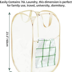Durable Collapsible Laundry Baskets- Reinforced Mesh Pop Up Laundry Hamper with Side Pocket, Foldable Clothes Storage Hamper with Carry Handles for Laundry, Bathroom, Kids Room, Dorm or Travel Beige