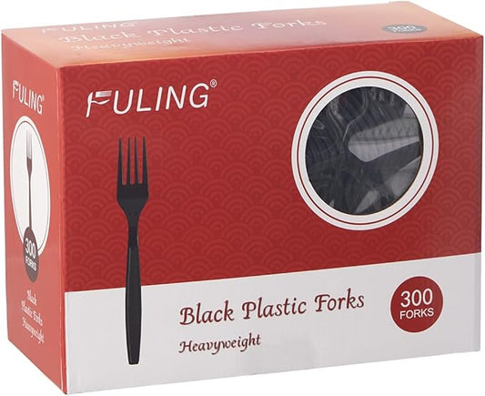 [300 Count] Plastic Forks 7" Black Silverware Heavyweight Cutlery Disposable Utensils Heavy Duty For Every Day Use