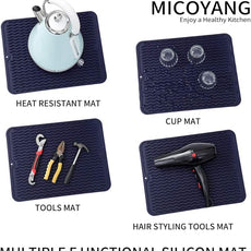 Silicone Dish Drying Mat for Multiple Usage,Easy clean,Eco-friendly,Heat-resistant Silicone Mat for Kitchen Counter or Sink,Refrigerator or drawer liner Navy Blue L 16 inches x 12 inches