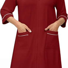Ekouaer Zipper Robes for Women 3/4 Sleeve Housecoats Knee Length Bathrobe Lightweight Nightgown with Pockets S-3XL