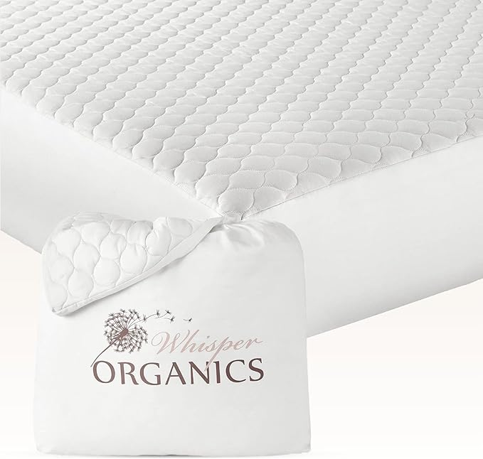 100% Cotton Organic Mattress Pad - Breathable & Cooling Mattress Protector Twin XL Size - Premium 300GSM Quilted and Noiseless Machine Washable Organic Mattress Protector (White, Twin XL)