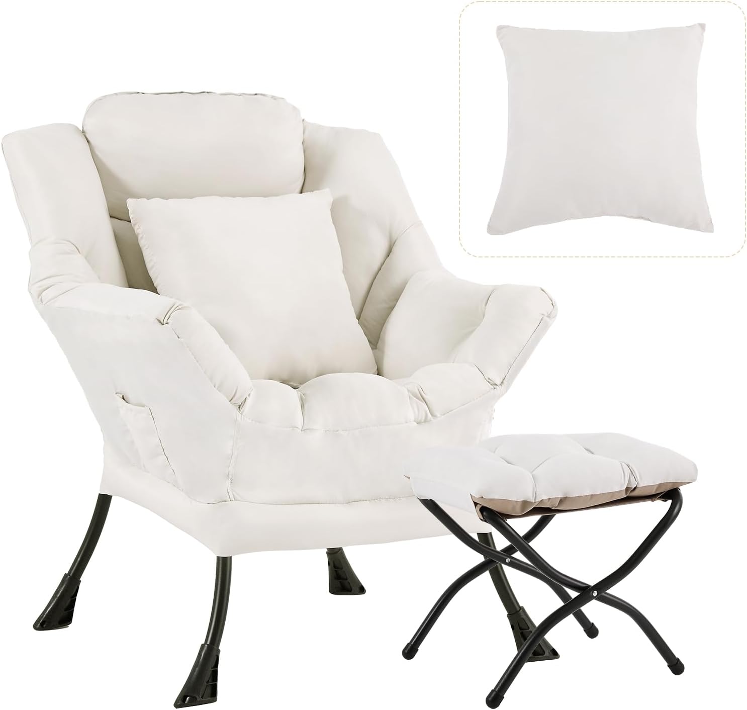 Lazy Chair with Ottoman, Large Pink Accent Chair with Ottoman and FA Throw Pillow, Comfy Plush Reading Chair for Living Room Bedroom Dorm Room Office Apartment Relaxing Use Dormly