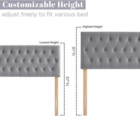 Kingfun Cal King Headboard only, Premium Velvet Upholstered Headboards in Modern Button Design, Tufted Bed Headboard, Adjustable Solid Wood Head Board (Grey)
