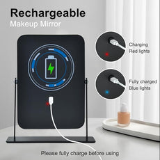 Portable Desk Vanity Mirror with Lights,Black Rechargeable Small Makeup Mirror with Lights,Mini Dorm Mirror,Touch Screen with 3-Color Lighting,Dimmable,for Tabletop,Bedroom,Bathroom