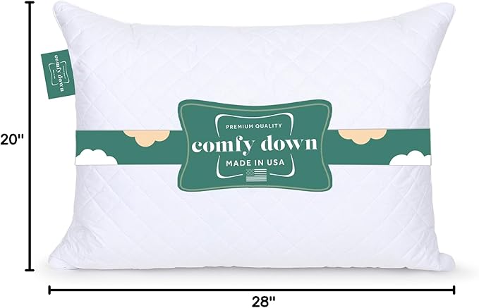ComfyDown Premium Feather and Down ComfyPlush Supportive Bed Pillow for Sleeping, Luxury Diamond Quilted Cotton Cover, Made in USA, Medium Firm (Twin = 20x28)