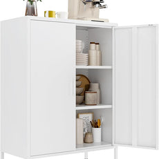 Metal Locker Cabinet, White Accent Storage Cabinets with 2 Doors And Adjustable Shelves, 3 Tier Modern Storage Freestanding Sideboard for Living Room,School,Office Home Kitchen (White, 2Doors-40