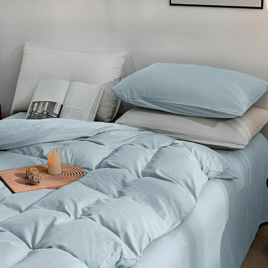 JELLYMONI Cotton Duvet Cover California King - 100% Washed Cotton Comforter Cover, 3 Pieces Breathable Soft Bedding Set with Zipper Closure (Light Blue,104"x98")
