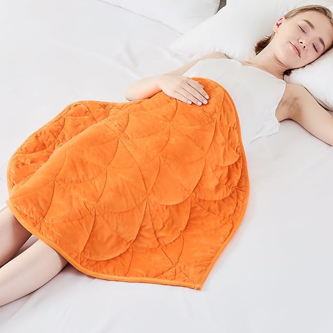 Weighted Lap Blanket 5 lbs for Adults, Luxury Soft Small Weighted Blanket, Compact Portable Weighted Lap Pad for Relaxation, Sleeping, Travel, All-Season Use, Bright Orange, 30" x 40"