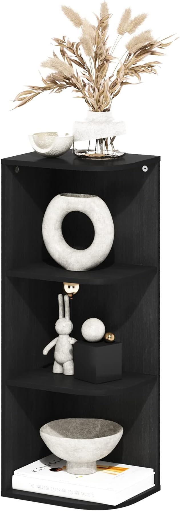 Furinno PASIR Book Shelf, 3-Tier Corner Bookshelf, Open Shelves Bookcase 9.3 x 12 x 31.5, for Living Room, Bedroom, Home Office, Blackwood