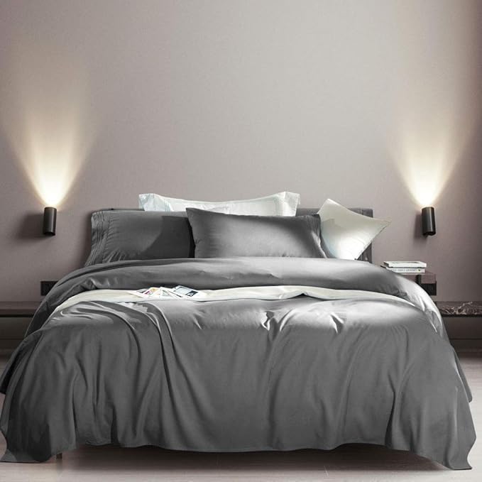 SONORO KATE Bed Sheet Set Super Soft Microfiber 1800 Thread Count Luxury Egyptian Sheets Fit 18-24 Inch Deep Pocket Mattress Wrinkle-4 Piece (Dark Grey, Twin XL)
