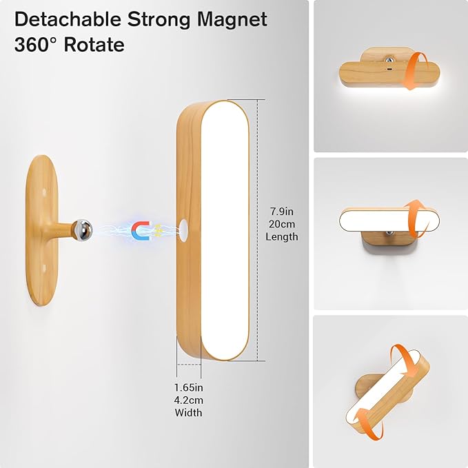 Battery Operated Wall Sconces, Wireless LED Wall Sconce Set of Two for Bedroom, Rechargeable Wall Lights for Picture, 5 Modes Dimmable Wall Lamps for Living Room, 2 Pack