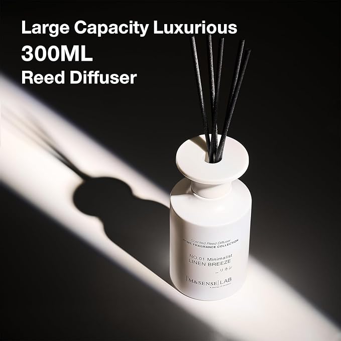 M&SENSE Reed Diffuser Set, 10.14 fl oz Large Reed Diffuser, Linen Breeze Scented with Natural Essential Oils, Long Lasting with 7 Sticks, Non-Toxic Home Fragrance Reed Diffuser for Bedroom, Bathroom