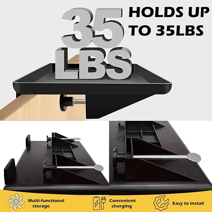 Bedside Shelf for Dorms – Space-Saving Clip-On Bed Tray with T-Shape Cable Management - Bed Caddy for College, Kids & Small Rooms