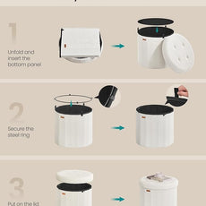 SONGMICS Mazie Collection - Round Storage Ottoman, Folding Footrest Stool with Removable Lid, Easy Assembly, Teddy Fleece Vanity Stool for Bedroom, Living Room, Entryway, Cream White ULSF606W01