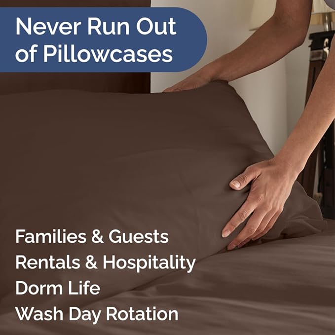 King Pillow Cases Set of 6 - Ultra Soft Hotel Quality Pillowcase Covers - Comfy & Wrinkle Free - Shrink, Stain and Fade Resistant - Easy-Care, Machine Washable Pillow Protectors - 6 Piece Set - Brown